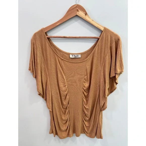 R Marks Women's XL Draped Ruched Front Top Rayon Short Sleeve Blouse Grimlincore - Picture 5 of 9